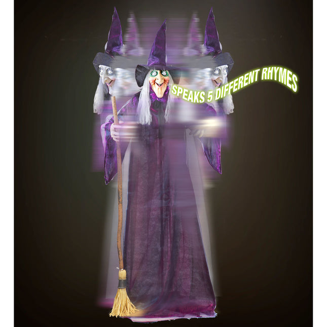 Halloweenowa lalka czarownica ze światłem, dźwiękiem i ruchem 1,83 m