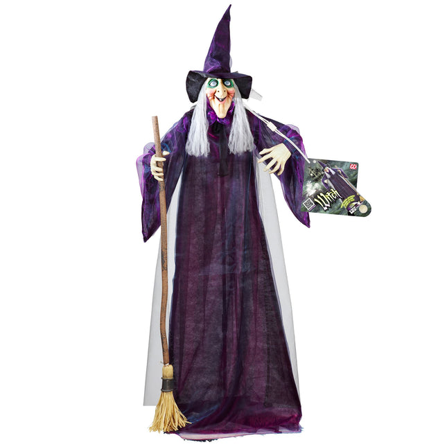 Halloweenowa lalka czarownica ze światłem, dźwiękiem i ruchem 1,83 m