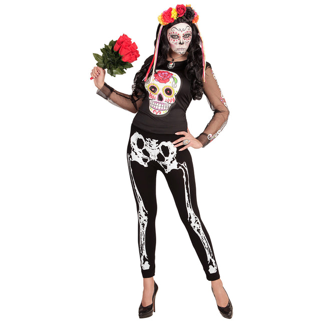 Legginsy na Halloween Czarny Biały Szkielet