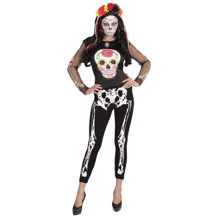 Legginsy na Halloween Czarny Biały Szkielet