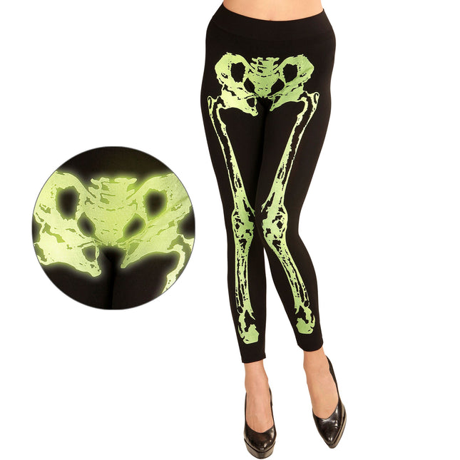 Halloweenowe legginsy Neon Green Skeleton