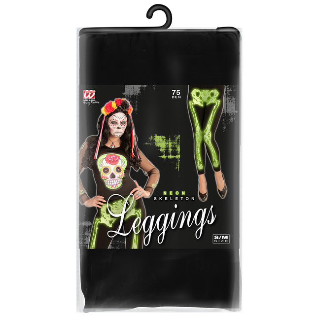 Halloweenowe legginsy Neon Green Skeleton
