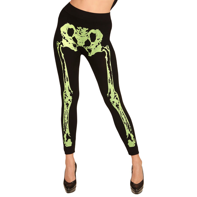 Halloweenowe legginsy Neon Green Skeleton