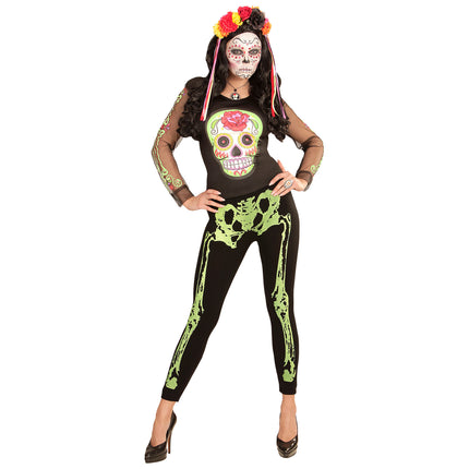 Halloweenowe legginsy Neon Green Skeleton