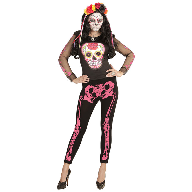 Legginsy na Halloween Różowy Szkielet