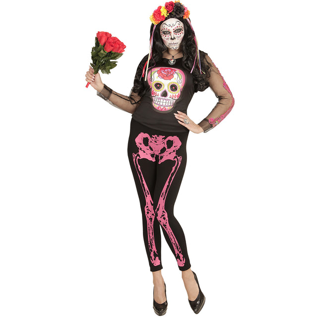 Legginsy na Halloween Różowy Szkielet