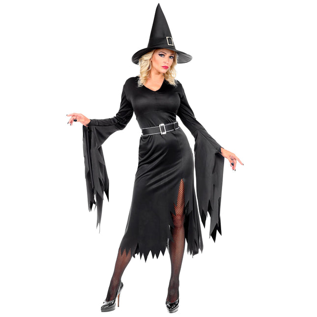 Sukienka na Halloween Czarna damska czarownica 3-częściowa