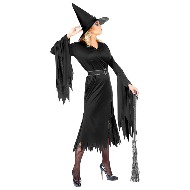 Sukienka na Halloween Czarna damska czarownica 3-częściowa
