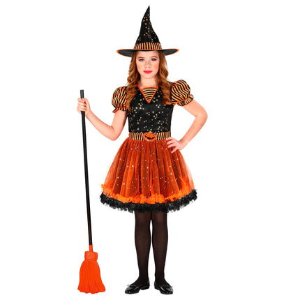 Sukienka na Halloween Czarno-pomarańczowa Dziewczyna Czarownica