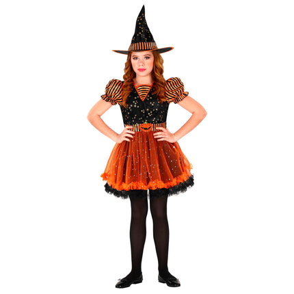 Sukienka na Halloween Czarno-pomarańczowa Dziewczyna Czarownica