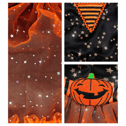 Sukienka na Halloween Czarno-pomarańczowa Dziewczyna Czarownica