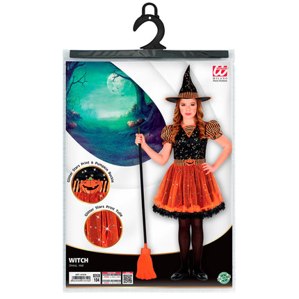 Sukienka na Halloween Czarno-pomarańczowa Dziewczyna Czarownica