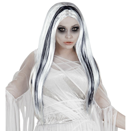 Peruka na Halloween Biały Czarny Duch