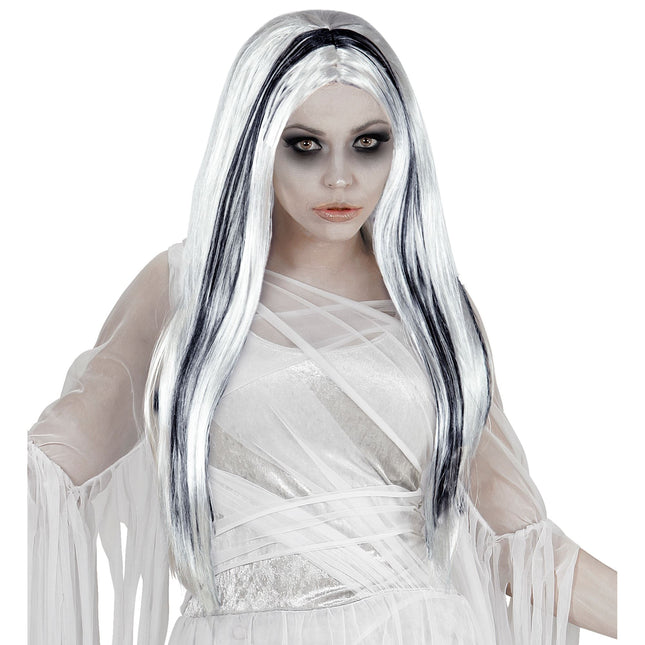 Peruka na Halloween Biały Czarny Duch