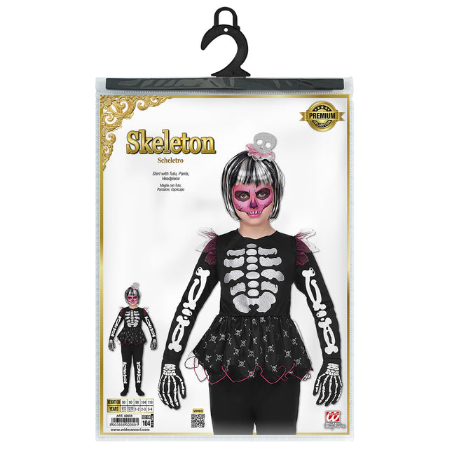 Kostium na Halloween dla dziewczynki Szkielet 4-częściowy