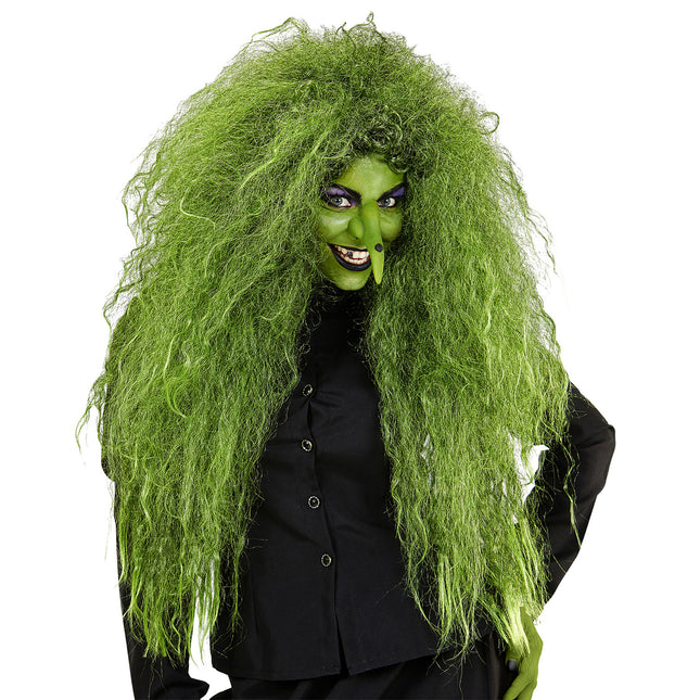 Peruka na Halloween Zielona damska czarownica