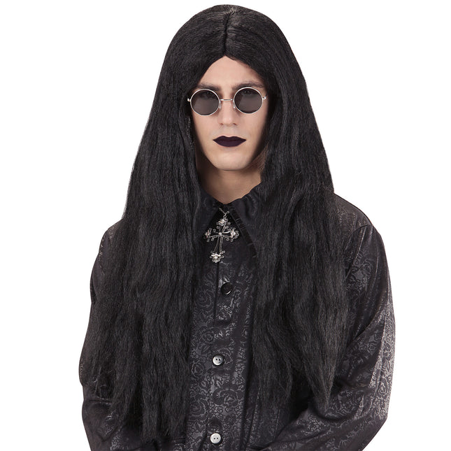 Peruka Halloween Czarna Długowłosa Wampirzyca