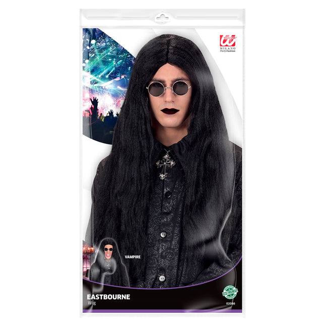 Peruka Halloween Czarna Długowłosa Wampirzyca