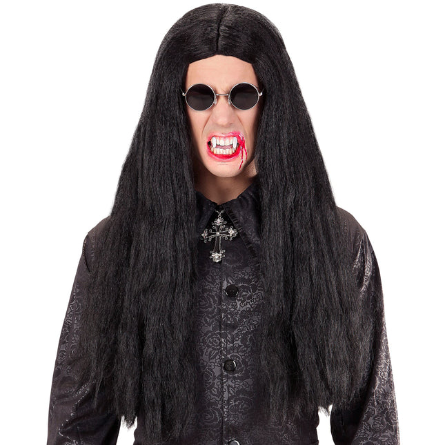 Peruka Halloween Czarna Długowłosa Wampirzyca
