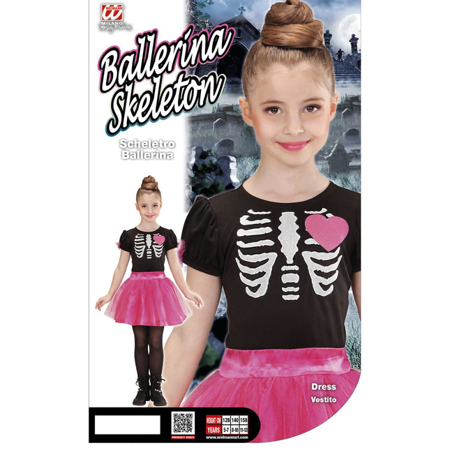 Sukienka na Halloween Czarna Różowa Dziewczynka Szkielet