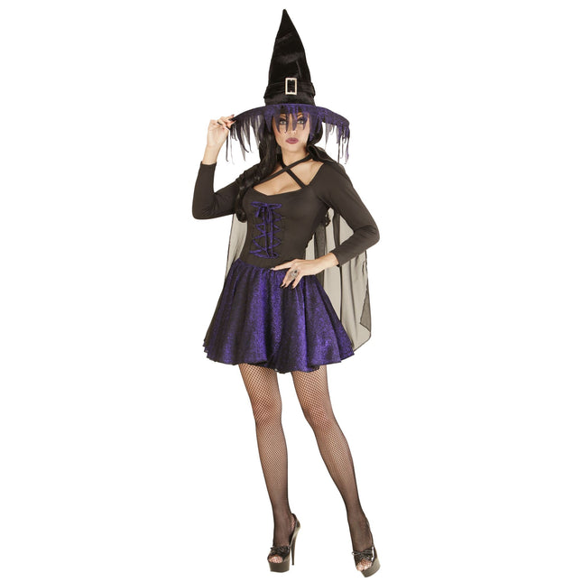 Sukienka na Halloween czarno-fioletowa czarownica