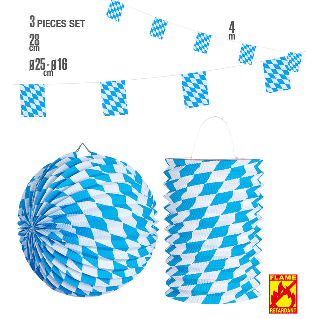 Zestaw dekoracji Oktoberfest Niebieski Biały Ognioodporny