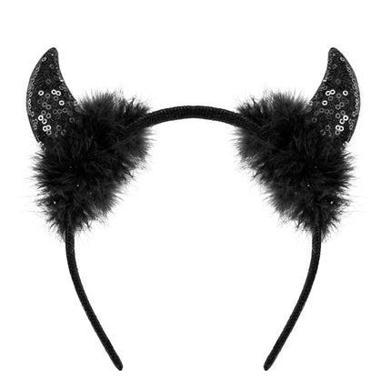 Opaska do włosów na Halloween Black Devil Glitter