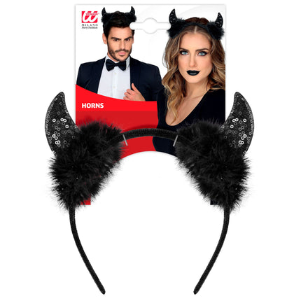 Opaska do włosów na Halloween Black Devil Glitter