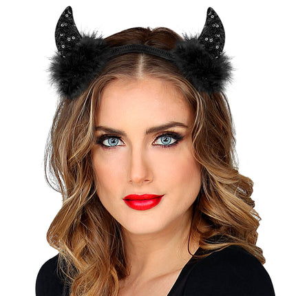 Opaska do włosów na Halloween Black Devil Glitter