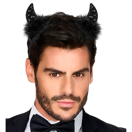 Opaska do włosów na Halloween Black Devil Glitter