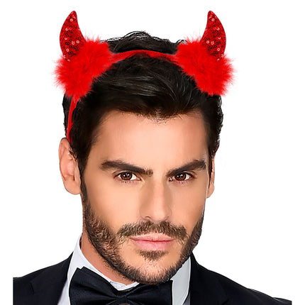 Opaska do włosów na Halloween Czerwony diabeł z brokatem