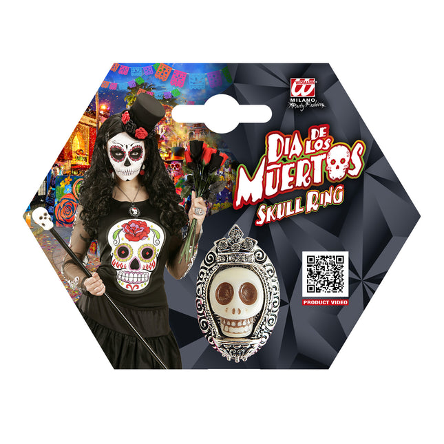 Pierścionek na Halloween Srebrna Czaszka