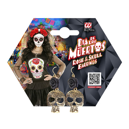 Kolczyki na Halloween Złota Czarna Czaszka