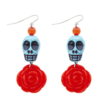 Kolczyki na Halloween Czaszki z różą