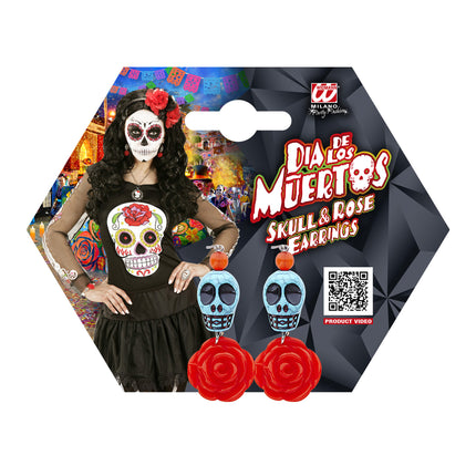 Kolczyki na Halloween Czaszki z różą