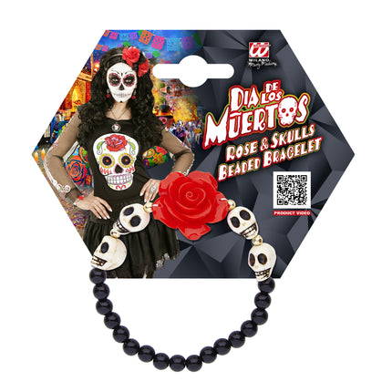 Bransoletka na Halloween Czaszki z różą