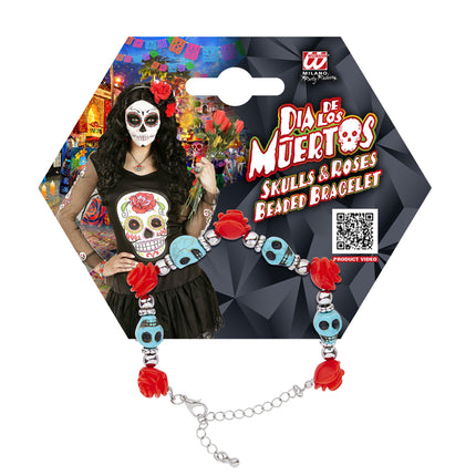 Bransoletka na Halloween Czerwono-Niebieska Czaszka