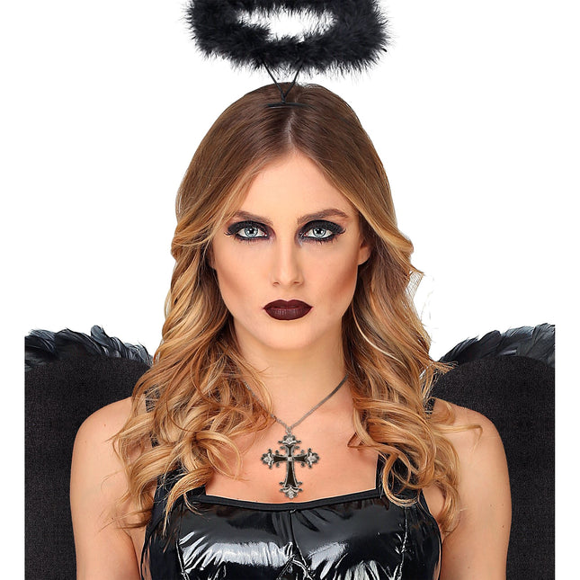 Naszyjnik na Halloween Czarny srebrny krzyż