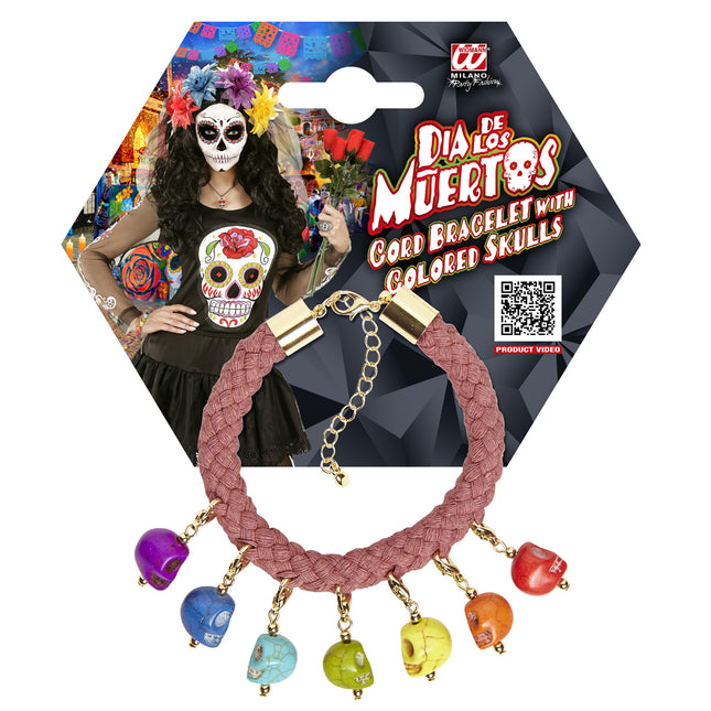Bransoletka na Halloween z kolorowymi czaszkami