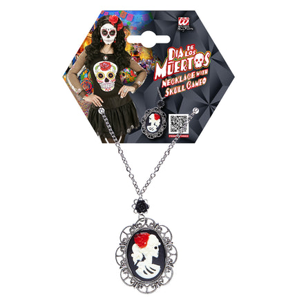 Halloweenowy naszyjnik z czaszką i różą