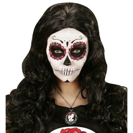 Halloweenowy naszyjnik z czaszką i różą