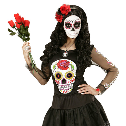 Halloweenowy naszyjnik z czaszką i różą