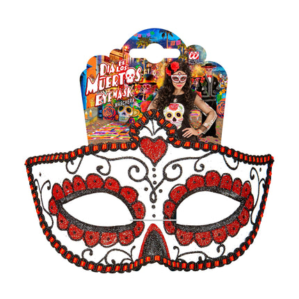 Maska na oczy Dia De Los Muertos czerwona