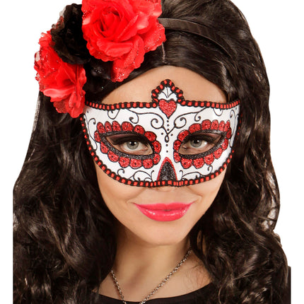 Maska na oczy Dia De Los Muertos czerwona