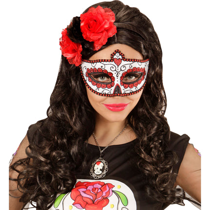 Maska na oczy Dia De Los Muertos czerwona