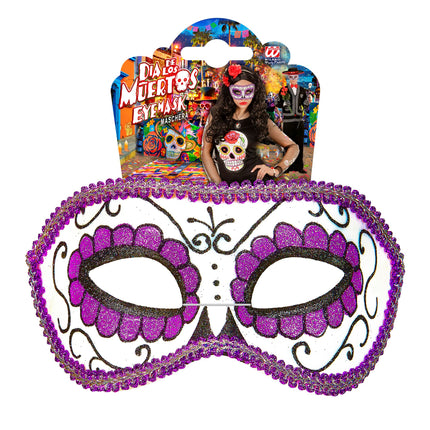 Fioletowa maska na oczy Dia De Los Muertos