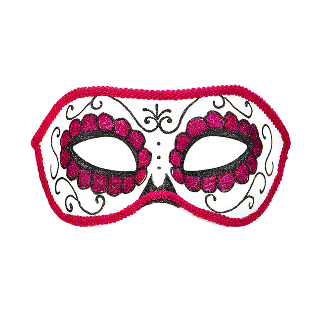 Maska na oczy Dia De Los Muertos różowa