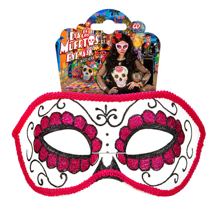 Maska na oczy Dia De Los Muertos różowa