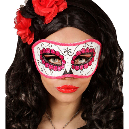 Maska na oczy Dia De Los Muertos różowa