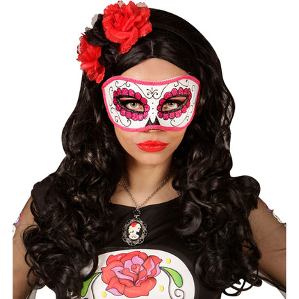 Maska na oczy Dia De Los Muertos różowa